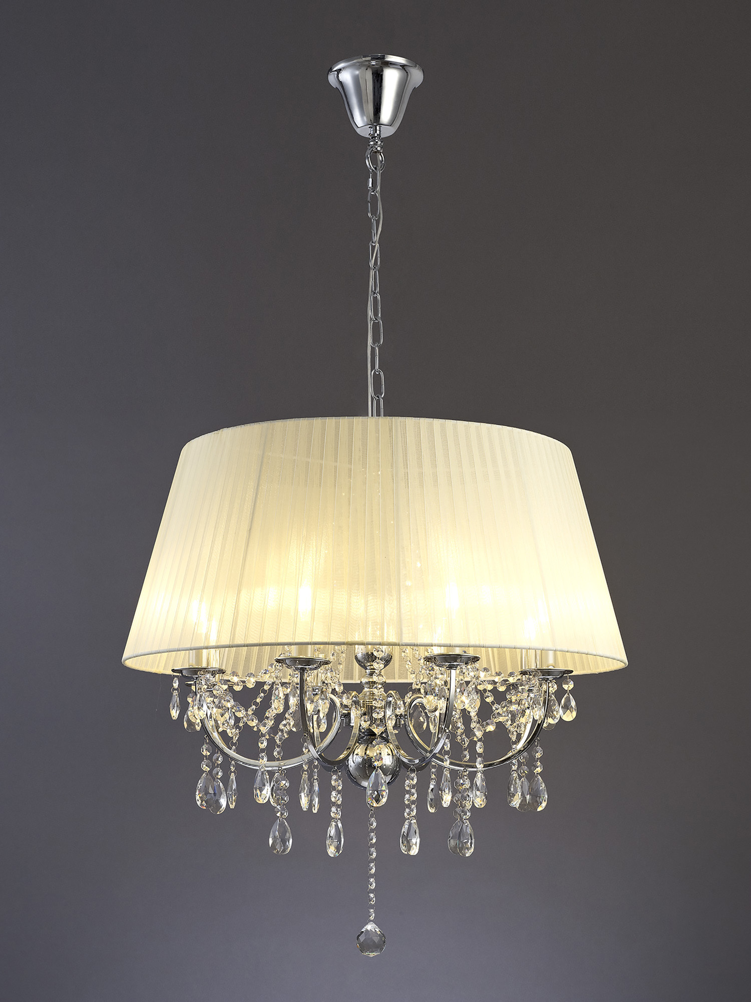 Olivia Polished Chrome-Ivory Cream Crystal Ceiling Lights Diyas Shaded Crystal Fittings